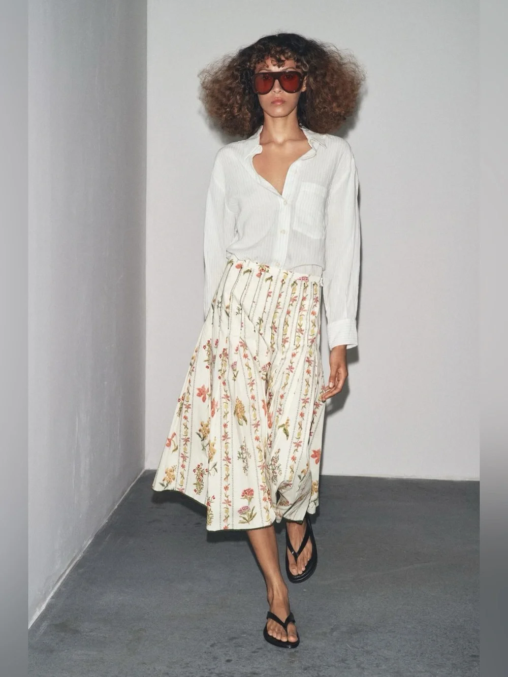 ZARA Floral Pleated A-Line Midi Skirt, ZW Collection. XS NWT